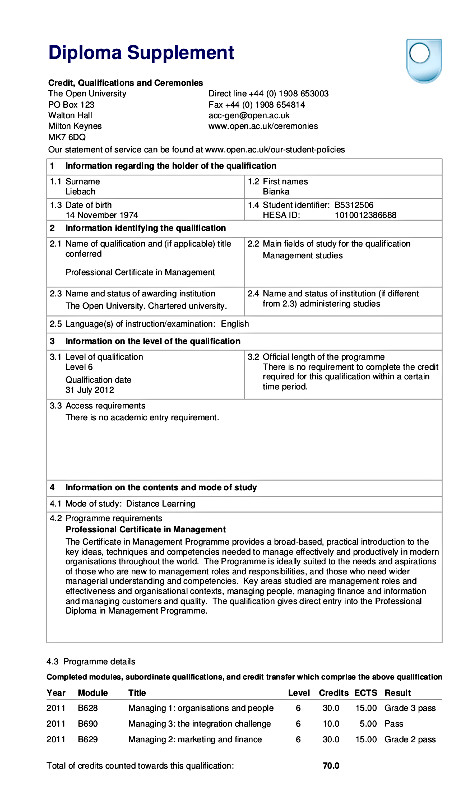 Supplementary diploma